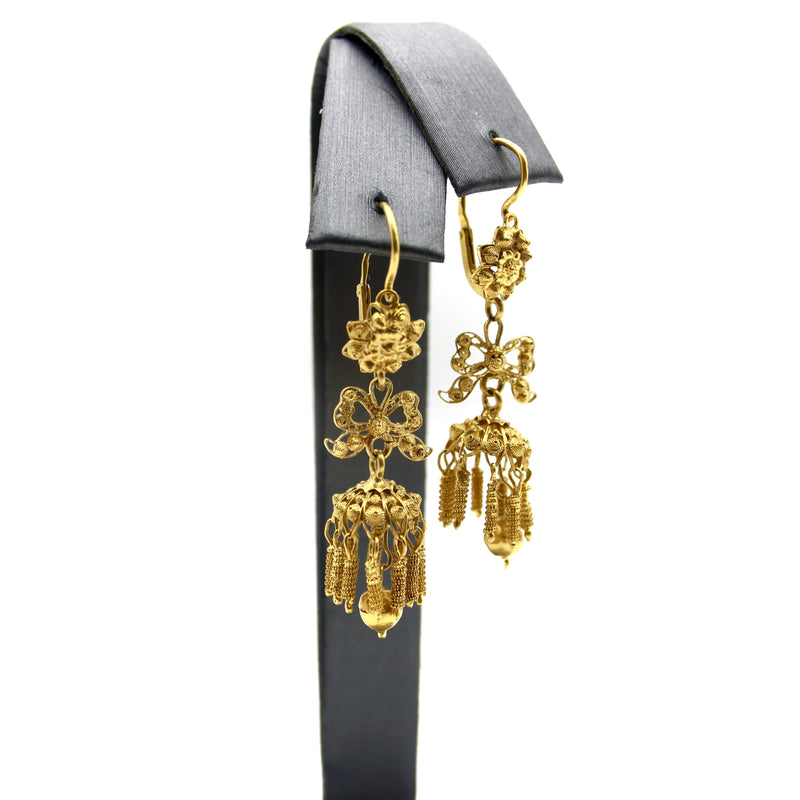 19.2K Gold Portuguese Cannetille Dangle Earrings with Bow Earrings Kirsten's Corner 