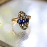 Victorian 18K Gold Rose Cut Diamond and Sapphire Navette Ring ring Kirsten's Corner 