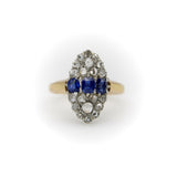 Victorian 18K Gold Rose Cut Diamond and Sapphire Navette Ring ring Kirsten's Corner 