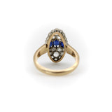 Victorian 18K Gold Rose Cut Diamond and Sapphire Navette Ring ring Kirsten's Corner 