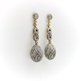 Soviet 18K Gold and Sterling Silver Vintage Micro Pave Diamond Egg Drop Earrings Earrings Kirsten's Corner 