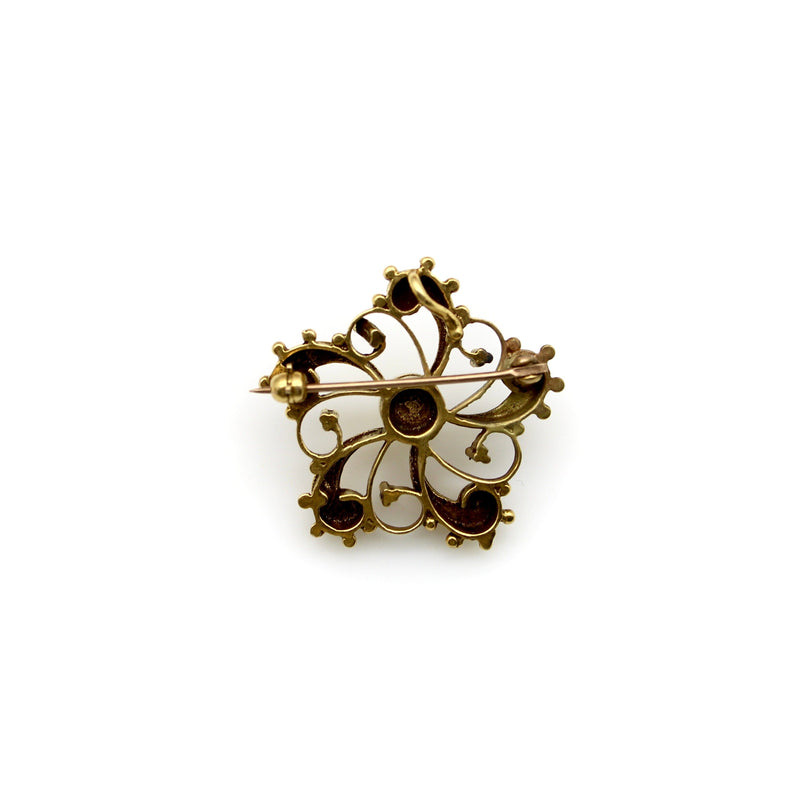 14K Gold Victorian Undulating Turquoise and Pearl Flower Pin Brooches, Pins Kirsten's Corner 