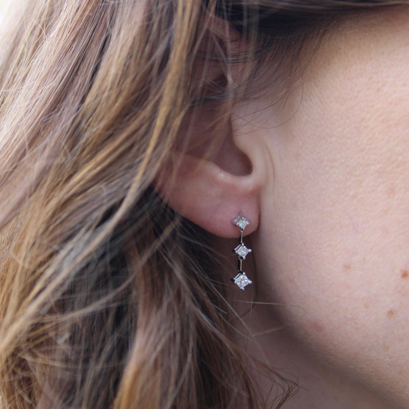 14K White Gold Princess Cut Diamond Dangle Earrings Earrings Kirsten's Corner 