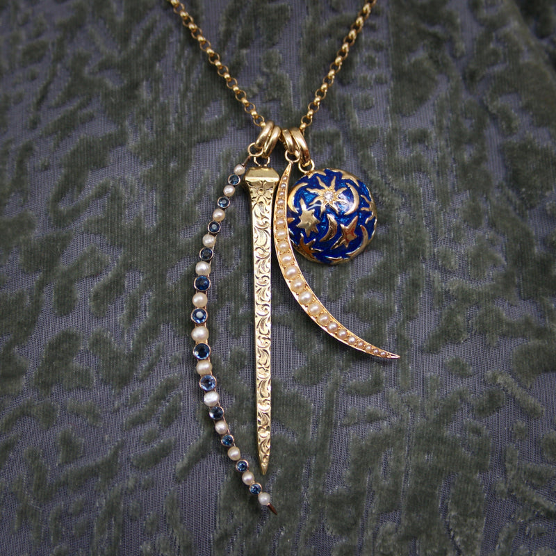 Victorian 18K Gold Pearl Crescent Moon Pendant Kirsten's Corner 