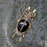 18K Gold and Sterling Silver Beetle Brooch with Rose Cut Diamonds, Onyx, and Ruby Brooch Kirsten's Corner 