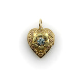 10K Gold Art Deco Zircon and Flowered Heart Locket locket Kirsten's Corner 