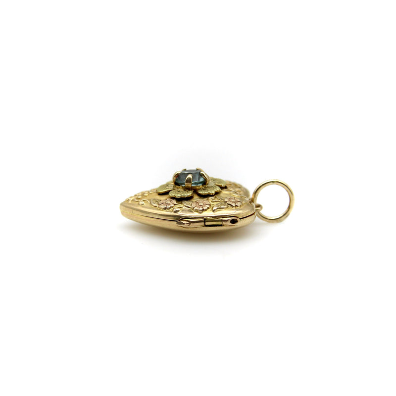 10K Gold Art Deco Zircon and Flowered Heart Locket locket Kirsten's Corner 
