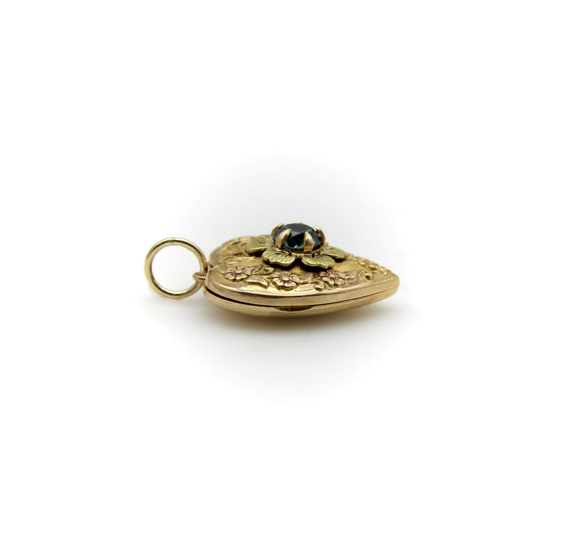 10K Gold Art Deco Zircon and Flowered Heart Locket locket Kirsten's Corner 