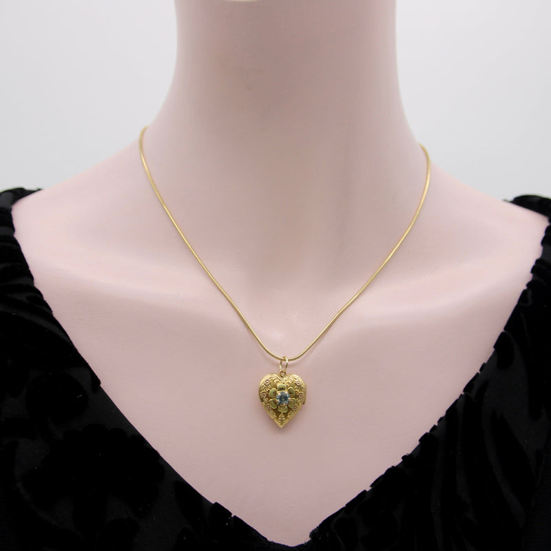 10K Gold Art Deco Zircon and Flowered Heart Locket locket Kirsten's Corner 