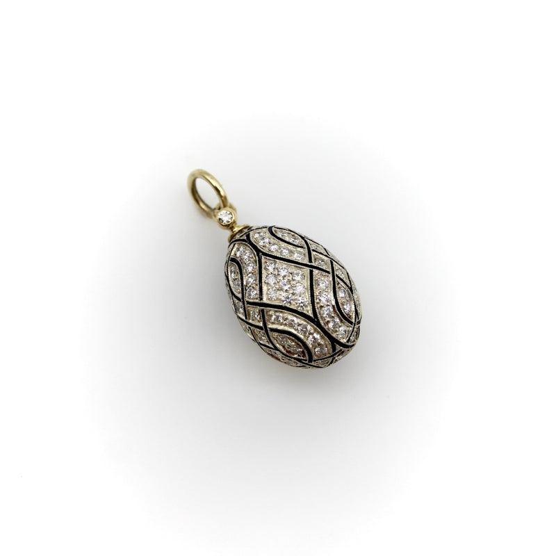 Soviet 18K Gold and Sterling Silver Vintage Micro Pave Diamond Egg Pendant Pendant Kirsten's Corner 