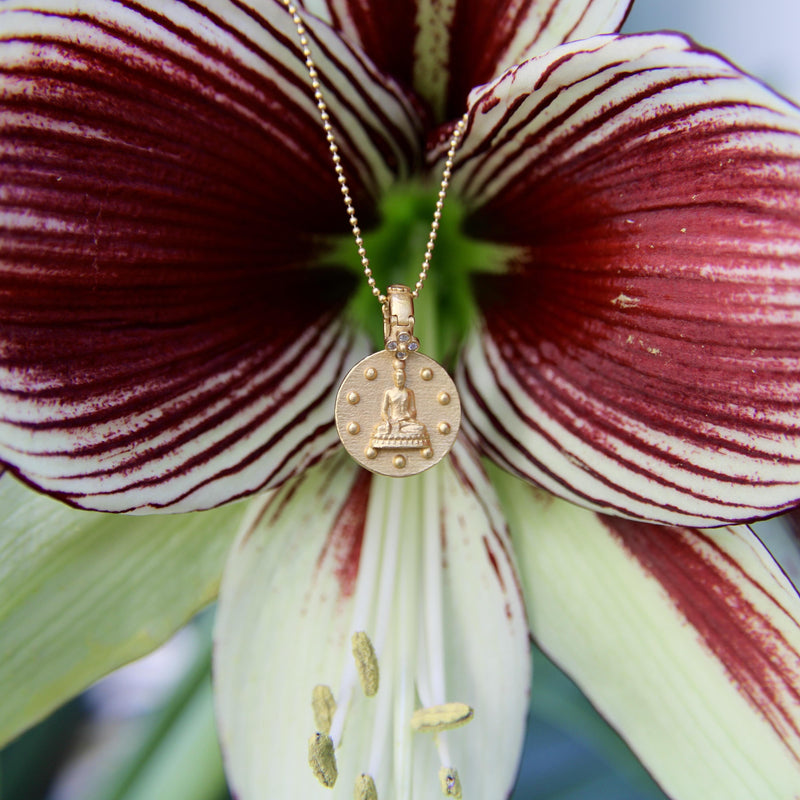 22K Gold Orly Marcel Buddha Pendant with Diamond Flower Bail Kirsten's Corner 
