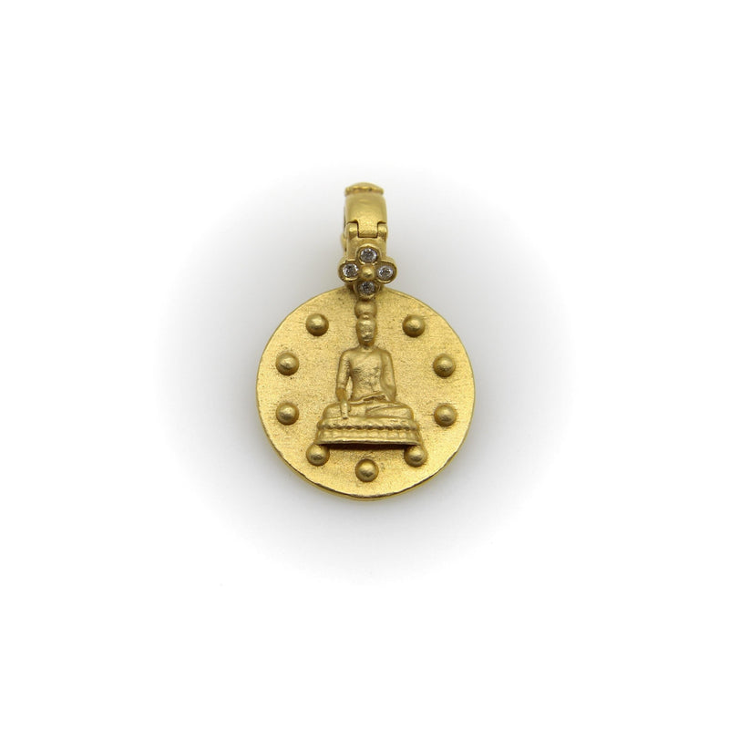 22K Gold Orly Marcel Buddha Pendant with Diamond Flower Bail Kirsten's Corner 