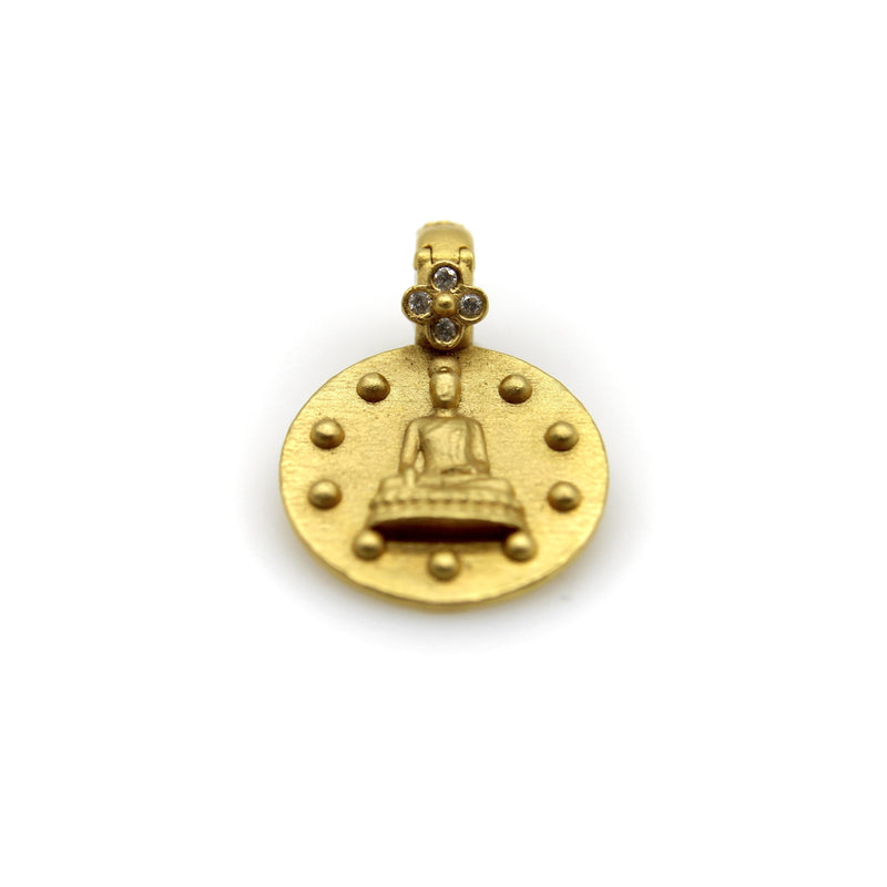 22K Gold Orly Marcel Buddha Pendant with Diamond Flower Bail Kirsten's Corner 
