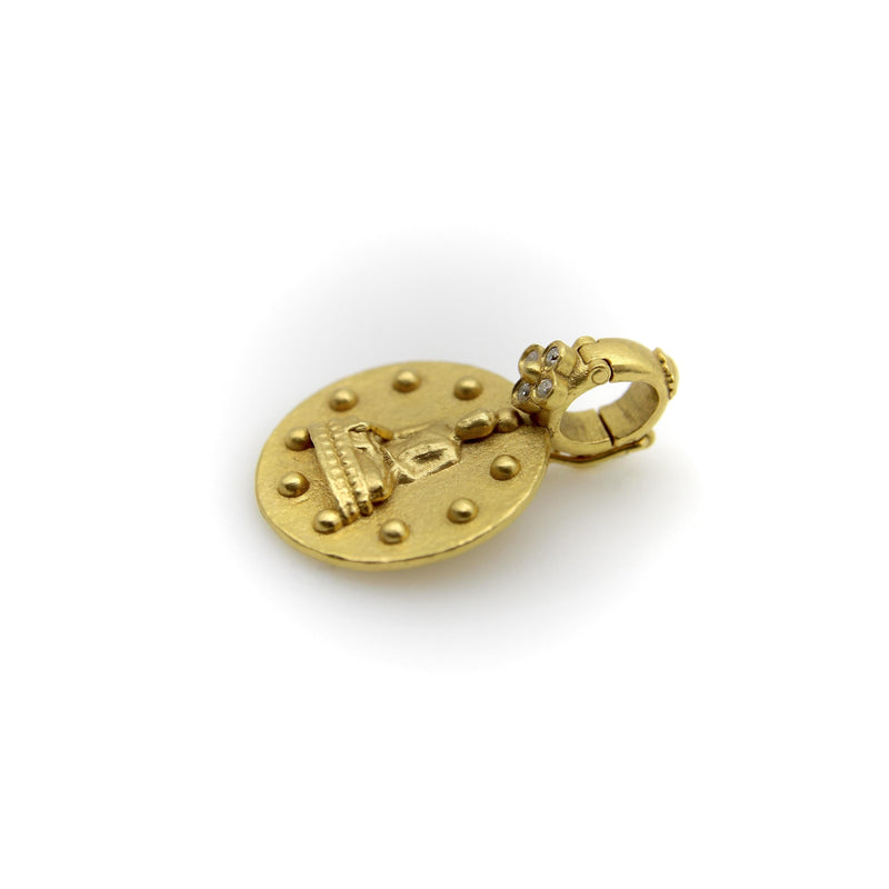 22K Gold Orly Marcel Buddha Pendant with Diamond Flower Bail Kirsten's Corner 
