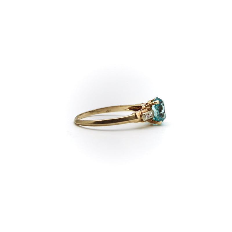14K Gold Art Deco Zircon and Diamond Solitaire Ring Ring Kirsten's Corner 