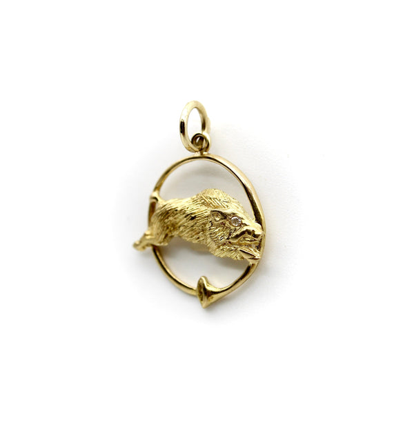 Edwardian 18K Gold Truffle-Hunting Boar Pendant pendant, Charm Kirsten's Corner 