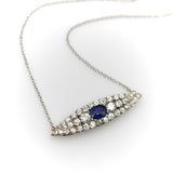 Victorian 14K Gold Diamond and Sapphire Eye-Shaped Pendant Necklace Necklace Kirsten's Corner 