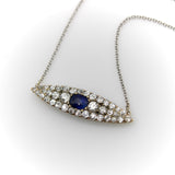 Victorian 14K Gold Diamond and Sapphire Eye-Shaped Pendant Necklace Necklace Kirsten's Corner 