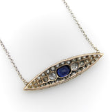 Victorian 14K Gold Diamond and Sapphire Eye-Shaped Pendant Necklace Necklace Kirsten's Corner 