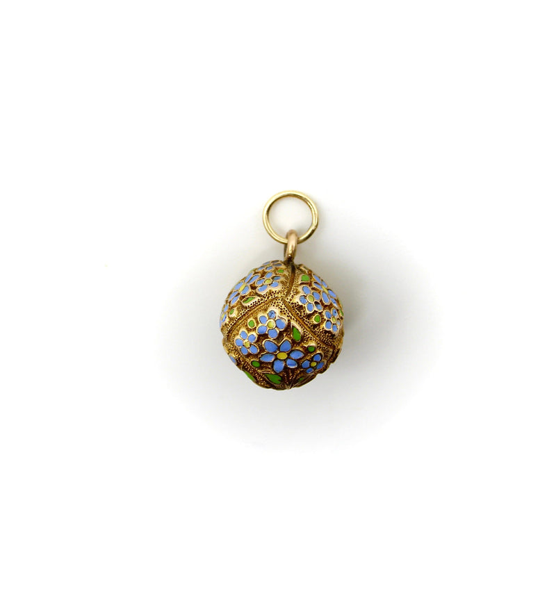 14K Gold Victorian Forget-Me-Not-Orb with Enamel pendant, Charm Kirsten's Corner 