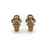 Vintage 18K Gold Diamond and Ruby Buckle Huggie Earrings Earrings Kirsten's Corner 