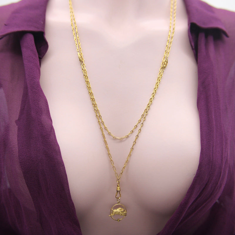 10K Gold Long Chain with Oblong and Purple Paste Stations Chain Kirsten's Corner 