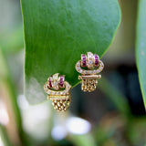 Vintage 18K Gold Diamond and Ruby Buckle Huggie Earrings Earrings Kirsten's Corner 
