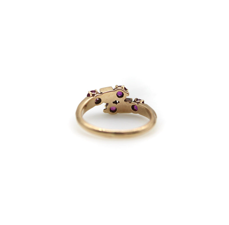 14K Gold Victorian Era Ruby and Pearl Bypass Ring Ring Kirsten's Corner 