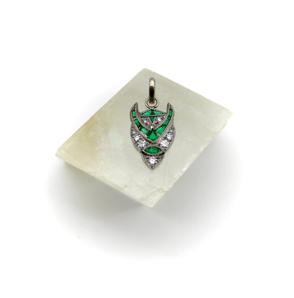 Art Deco Platinum Diamond and Emerald Devil Pendant pendant, Charm Kirsten's Corner 