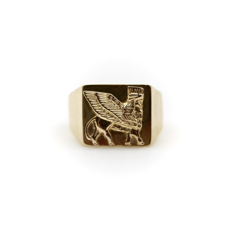 Vintage 18K Gold Lamassu Men’s Signet Ring Kirsten's Corner 