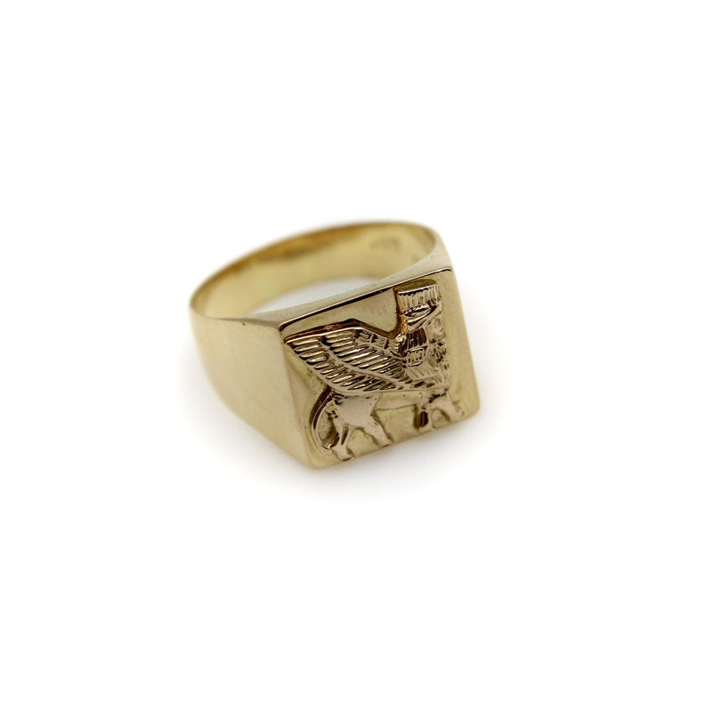 Vintage 18K Gold Lamassu Men’s Signet Ring Kirsten's Corner 