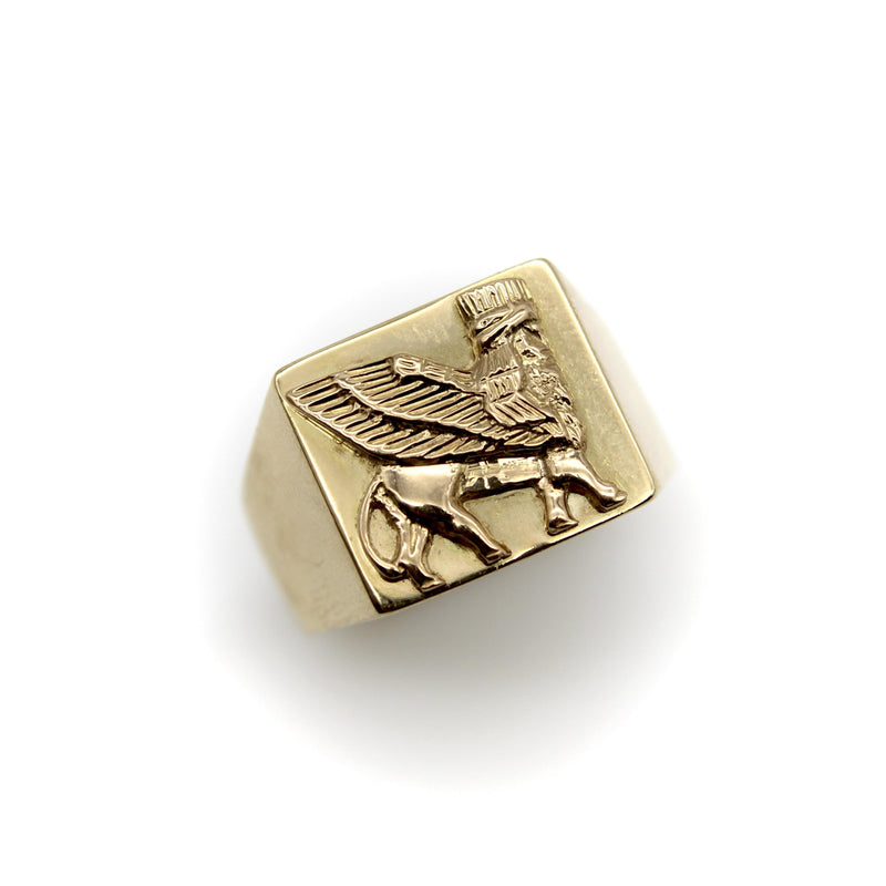 Vintage 18K Gold Lamassu Men’s Signet Ring Kirsten's Corner 