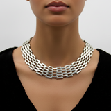 Vintage Sterling Silver Taxco Wide-Link Collar Necklace