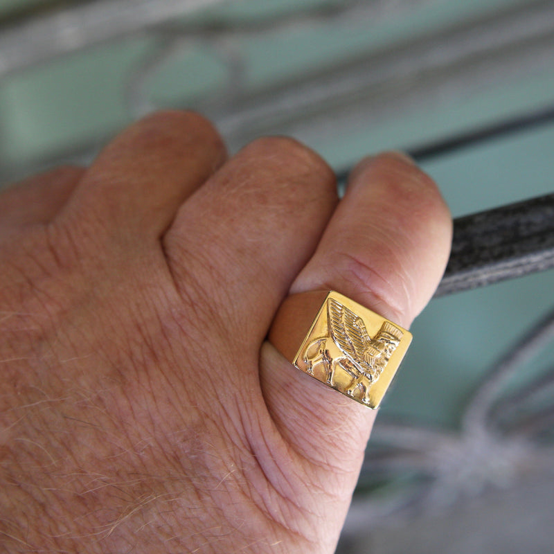 Vintage 18K Gold Lamassu Men’s Signet Ring Kirsten's Corner 