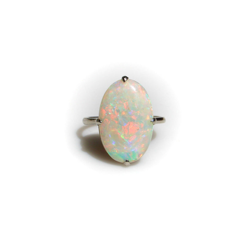 Art Deco Platinum Opal Cabochon Ring Ring Kirsten's Corner 