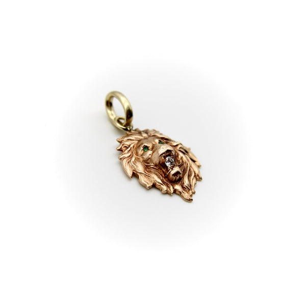 14K Gold Victorian Lion Charm with Emerald Eyes and Diamond pendant, Charm Kirsten's Corner 