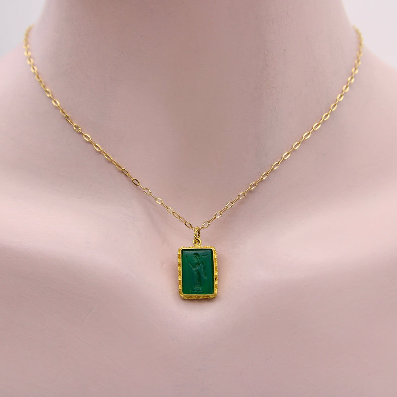 22K Gold and Green Chalcedony Intaglio of Zoroaster pendant, Charm Kirsten's Corner 