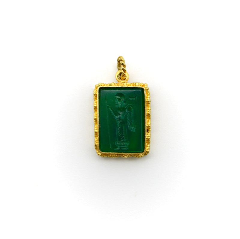 22K Gold and Green Chalcedony Intaglio of Zoroaster pendant, Charm Kirsten's Corner 