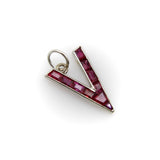 Retro Platinum World War II V for Victory Ruby Pendant Charm