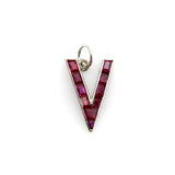 Retro Platinum World War II V for Victory Ruby Pendant Charm