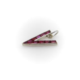 Retro Platinum World War II V for Victory Ruby Pendant Charm