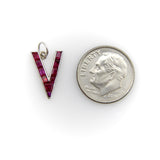 Retro Platinum World War II V for Victory Ruby Pendant Charm