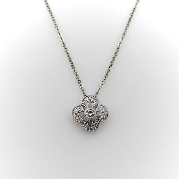 Platinum and Diamond Quatrefoil Vintage Pendant Necklace pendant, Charm Kirsten's Corner 