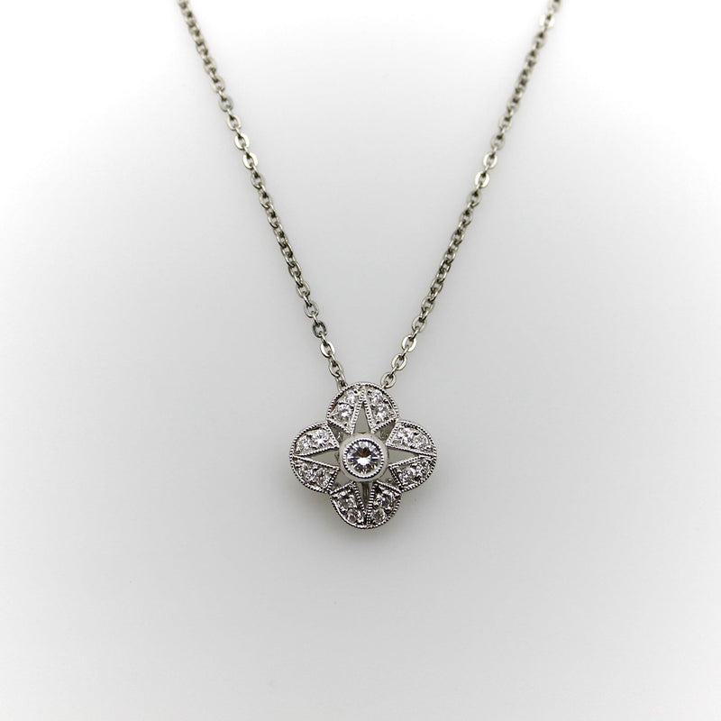 Platinum and Diamond Quatrefoil Vintage Pendant Necklace pendant, Charm Kirsten's Corner 