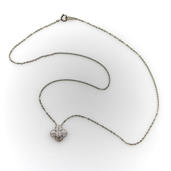 Platinum and Diamond Quatrefoil Vintage Pendant Necklace pendant, Charm Kirsten's Corner 