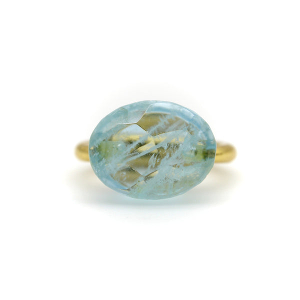 22K Gold Marie-Hélène de Taillac Milky Aquamarine Cabochon Ring jewelry Kirsten's Corner 