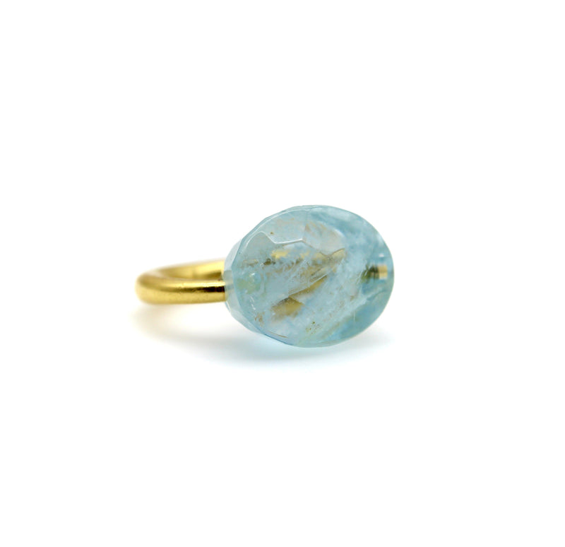 22K Gold Marie-Hélène de Taillac Milky Aquamarine Cabochon Ring jewelry Kirsten's Corner 