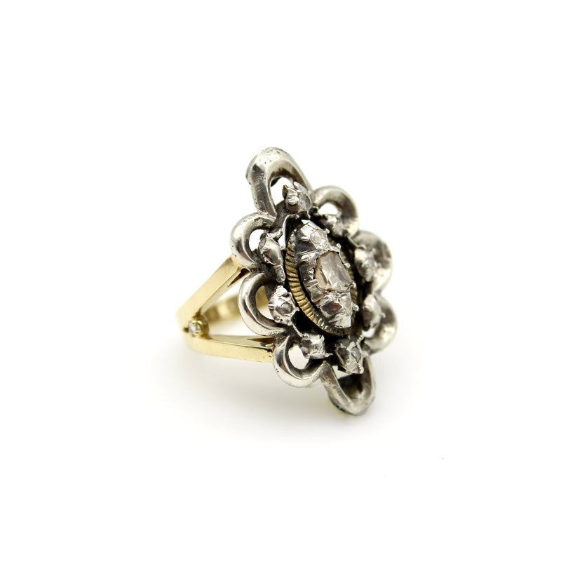 Georgian Revival 14K and Sterling Silver Ring with Diamonds Ring Kirsten's Corner Jewelry 