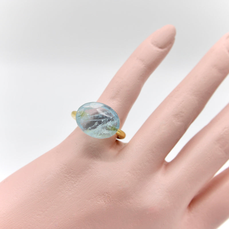 22K Gold Marie-Hélène de Taillac Milky Aquamarine Cabochon Ring jewelry Kirsten's Corner 