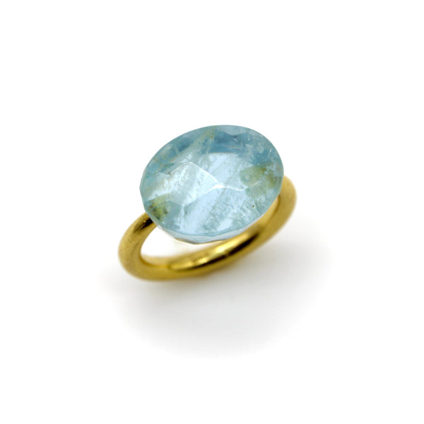 22K Gold Marie-Hélène de Taillac Milky Aquamarine Cabochon Ring jewelry Kirsten's Corner 
